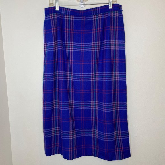 Pendleton Dresses & Skirts - Pendleton 1970s 100% Wool Tartan Plaid Midi Skirt XL Blue Dark Academia